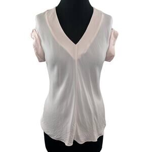 THEORY Light Pink Gyda Silk Blouse V-Neck Cuffed Short Sleeve Work Casual P XS